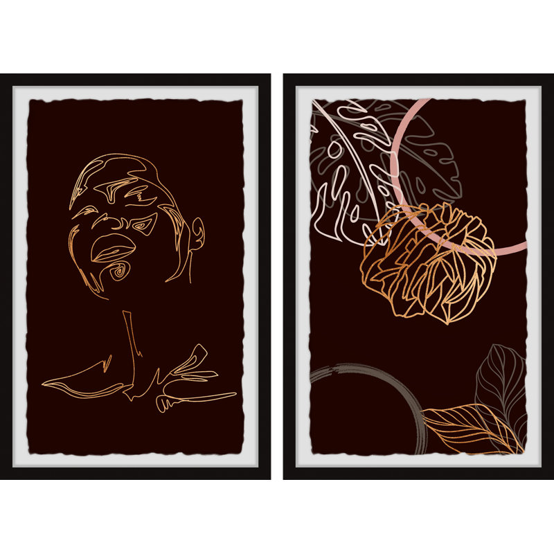 Girl And Tropical Leaves - 2 Piece Single Picture Frame Print Set, 30cm H x 20cm W x 3.81cm D