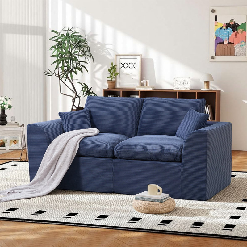Canapé modulaire à compression modulaire en velours côtelé 80,3 po, Bleu