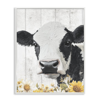 Cow and Sunflowers Framed Giclee, design by Christine Simpson Art