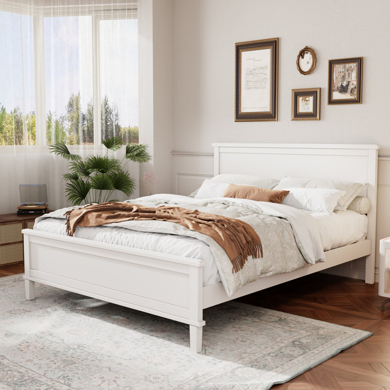 Lit plateforme en bois sans sommier, Blanc, Lit double