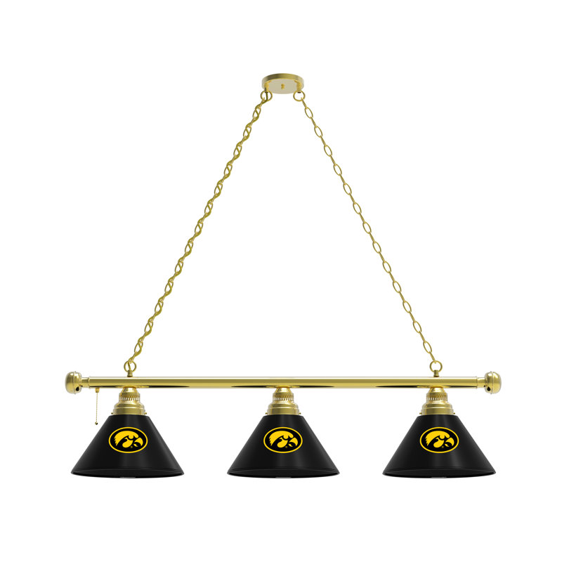 3 - Light Pool Table Lights Pendant, Brass, Iowa Hawkeyes