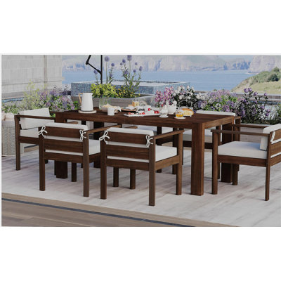 TREXM 7-Piece Patio Dining Table Set for 6, Outdoor Furniture Sets with 72.8" Rectangle Table, Patio Table and Chairs Set with Removable Cushions for Backyard, Garden, Poolside (Mocha + Beige Cushion)