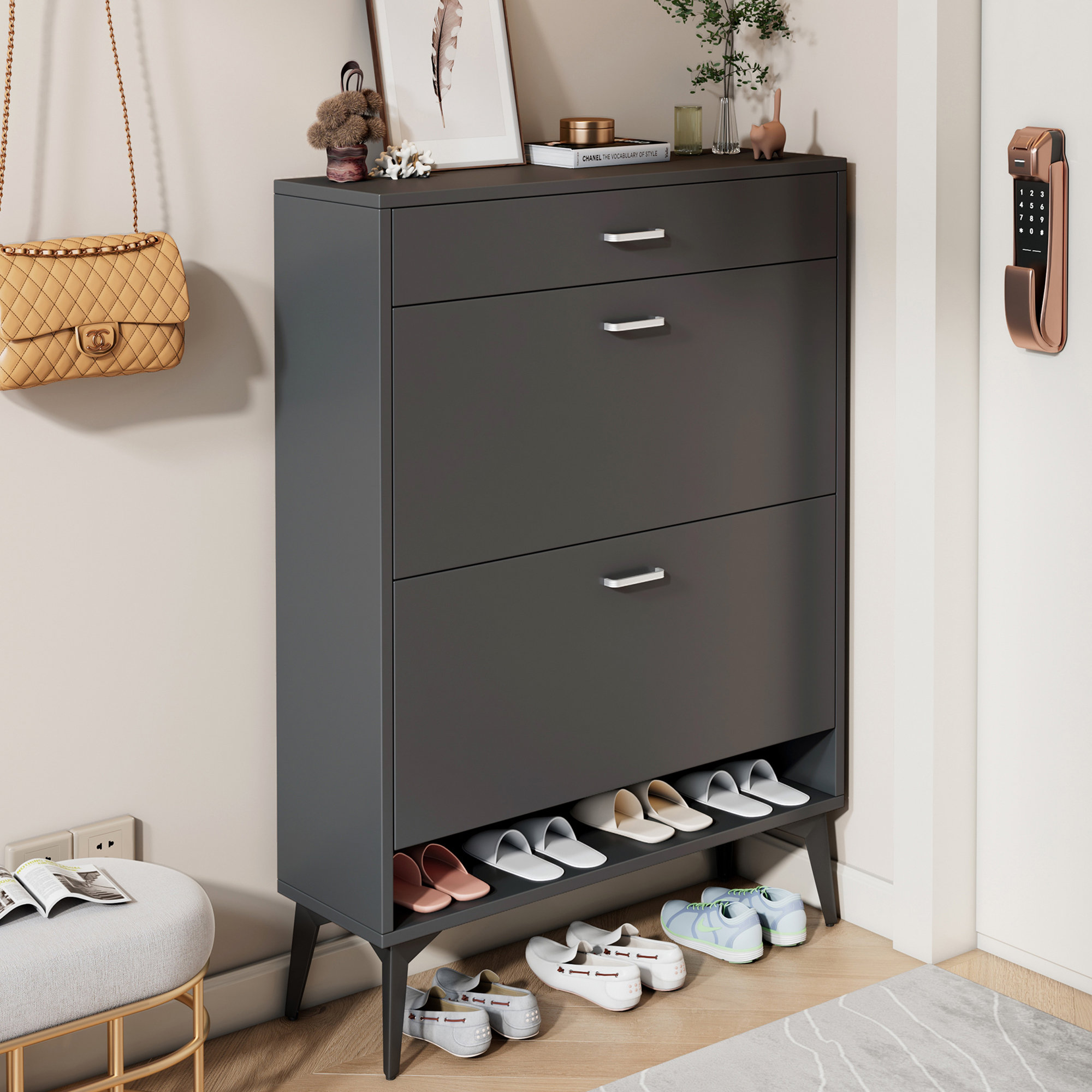 Free Standing 20 Pair Shoe Storage Cabinet Ebern Designs