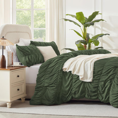 Ensemble d'édredon surdimensionné pour grand lit Andency Ruched Olive