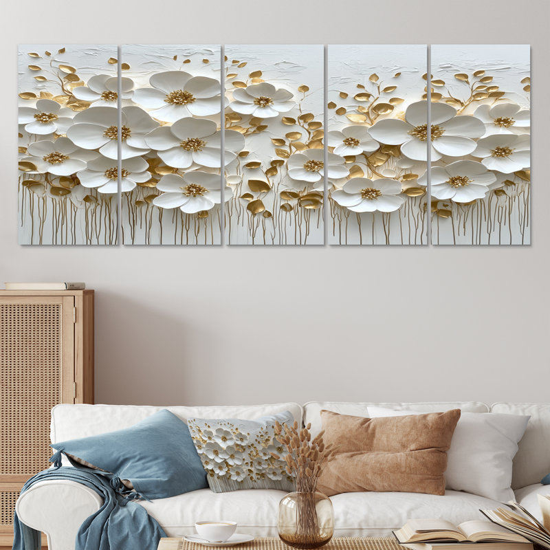 Bridgegate - Wildflowers Wall Art - Art mural traditionnel sur toile, 5 pièces, H 28 po x l 60 po