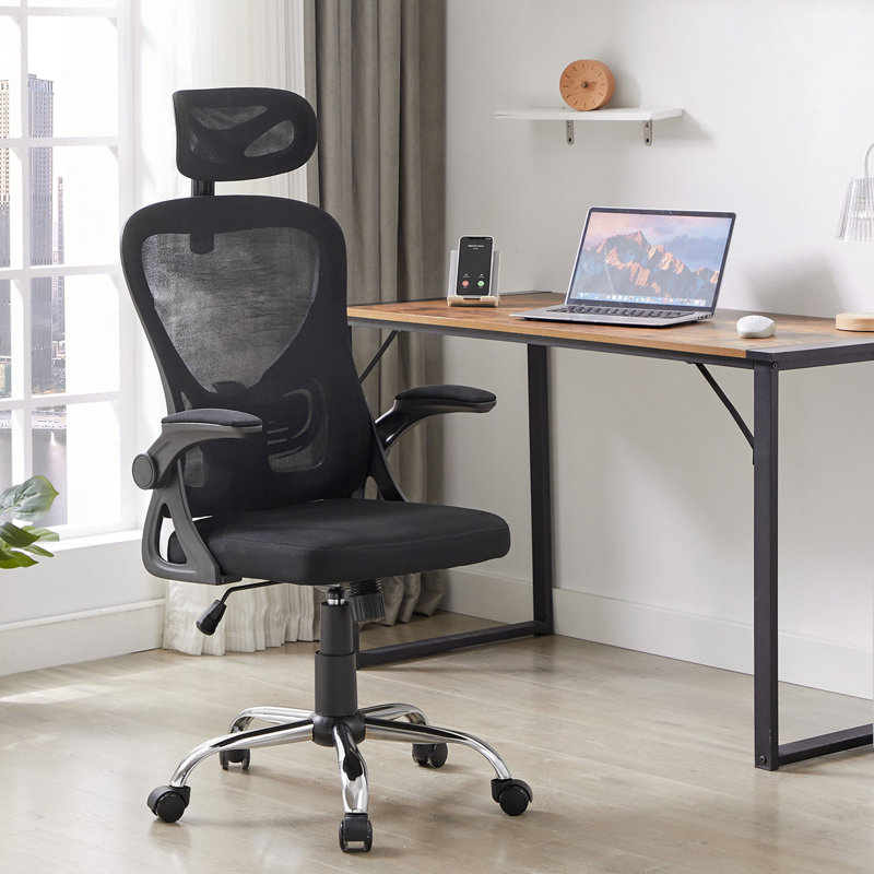High Back Mesh Office Desk Chair with Lumbar Support & Headrest, 360° Swivel Wheels, Flip-up Armrest, Height Adjustable