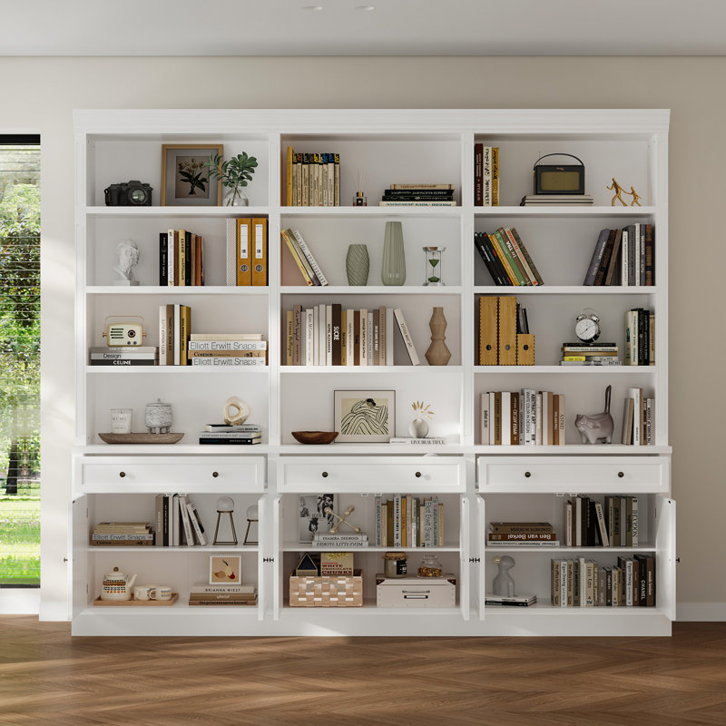 Elegant 2-Meter Large Capacity White Bookcase With Drawers And Doors
