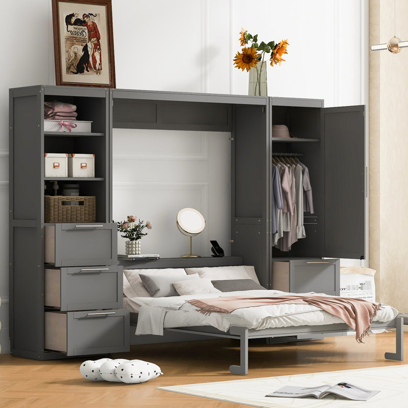 Grand lit gris avec tablettes supplémentaires et systèmes de rangement personnalisables de taille d'espace de tiroir - répondez à vos besoins