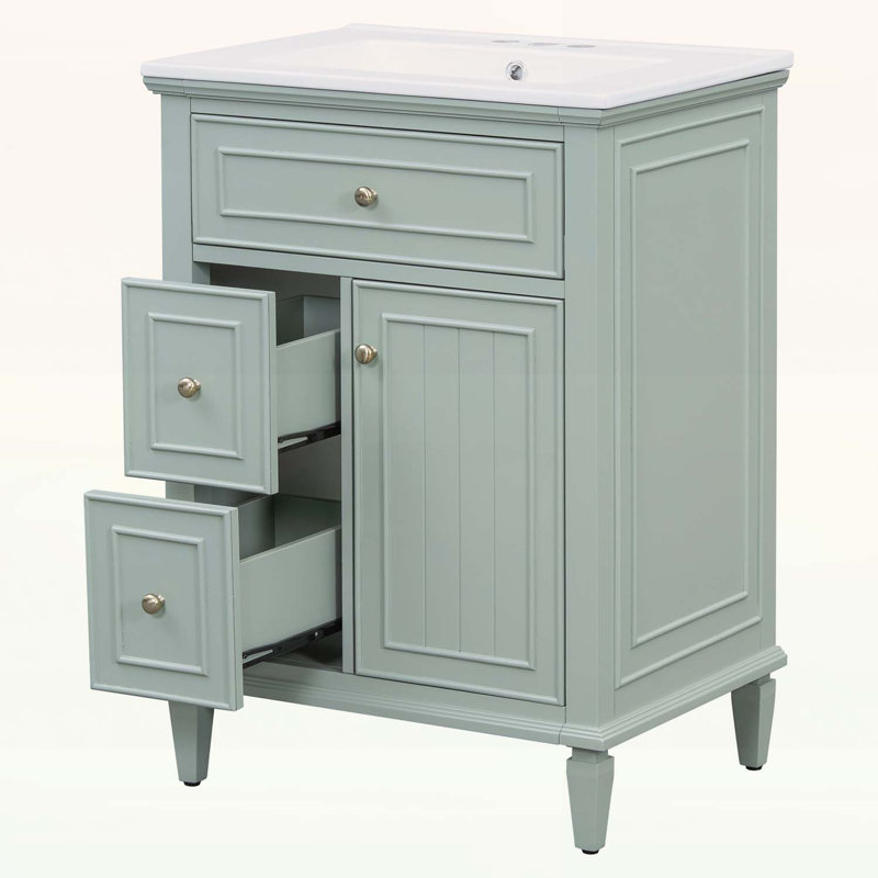 Meuble-lavabo 24 po avec lavabo, espace de rangement spacieux et sécuritaire, Vert clair