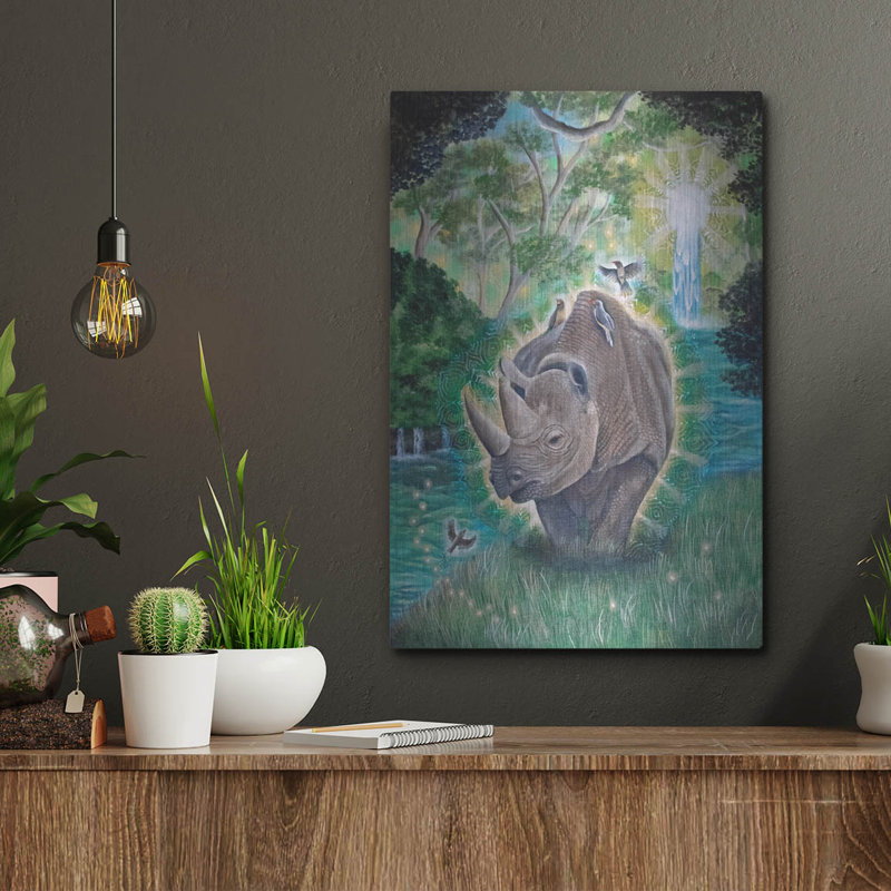  «Rhinoceros Medecine» par Verena Wild, art mural en métal, 12 po x 16 po