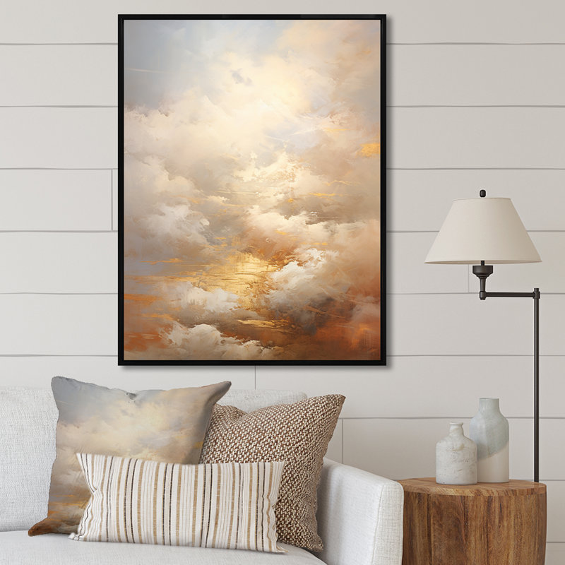«Beige Gold Minimalisme Clouds II», reproduction sur toile, H 20 po x l 12 po x P 1 po, Cadre flottant noir