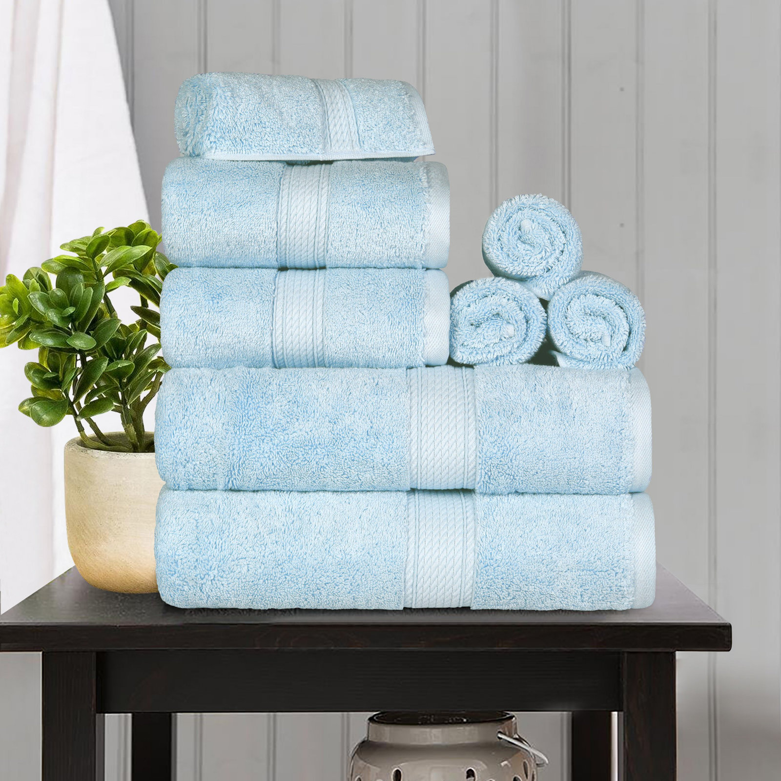 Renata 8-Piece Egyptian Cotton Towel Set, Light Blue