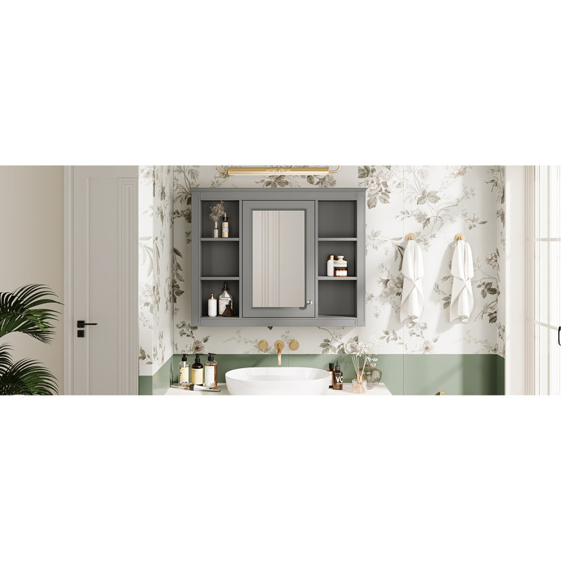 Armoire murale moderne avec miroir - 35 po x 27,5 po, rangement polyvalent, intimité dissimulée, miroir facile à assembler, poignée rétro, espace généreux