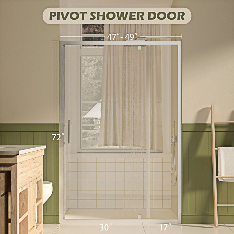Porte de douche pivotante en verre trempé, Nickel brossé