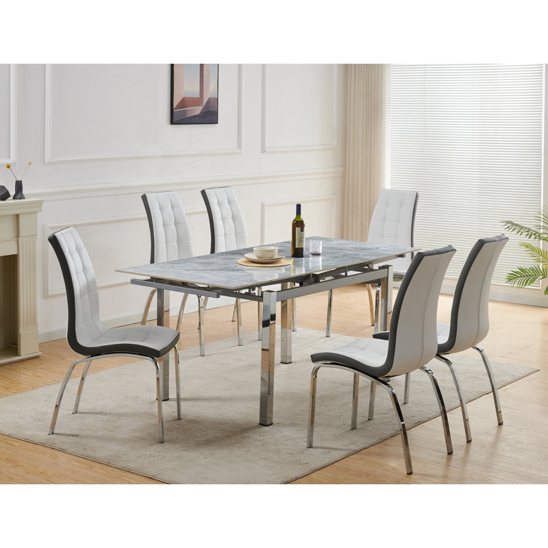 Grande Sintered Stone Extending Dining Table with 6 Vienna Chairs, White