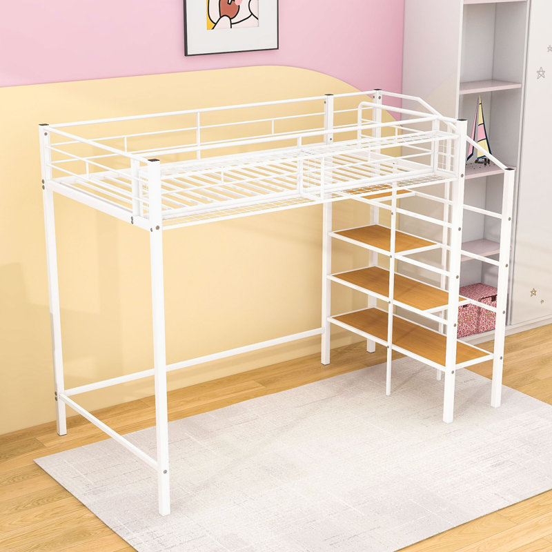 Northpoint Platform Loft Bed with Shelves by Mason & Marbles, White, Twin