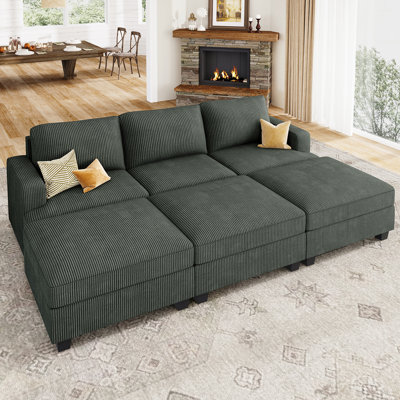  Upholstered Corduroy Sleeper Sectional Storage Sofa Bed For Small Space