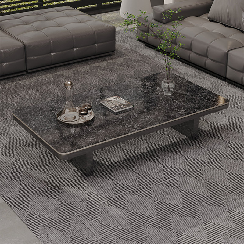 Rectangular rock slab floating coffee table, Black, 13.8" H x 55.1" L x 31.5" W