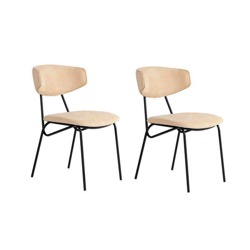 Modern Chair Set (2 Pieces), Beige & Black, 18.9 x 31.5 x 23.2 inches | 100% Beech Tree Frame, 100% Cotton Chenille Fabric, Comfortable 3.0 inch Foam Cushion | Stylish & Durable for Living Room or Dining Area