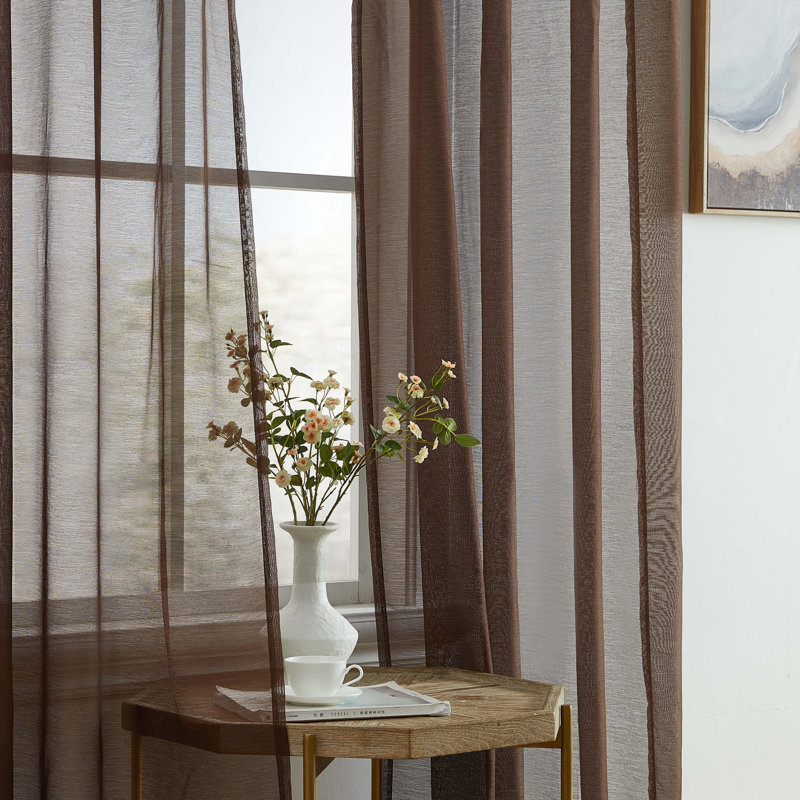 Lauren Semi Sheer Curtain Pair, 54" W x 96" L, Chocolate Brown