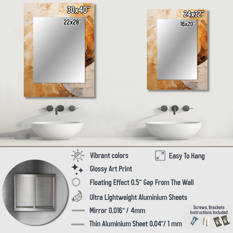 Beige Spiral Poteries - miroir abstrait en spirale, miroir mural beige unique, impression sur métal, 40 po x 30 po