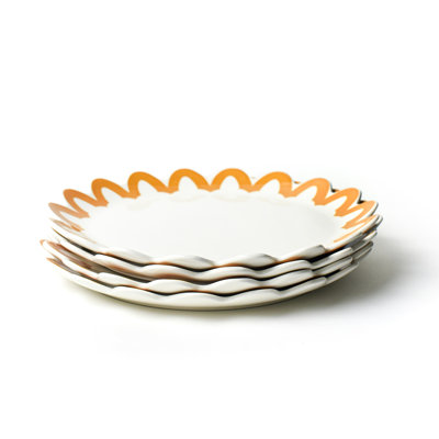 Brass Arabesque Trim Scallop Edge Platter Set Of 4