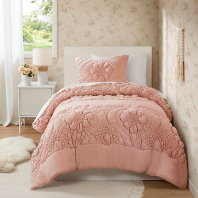 Ensemble d'édredon 2 pièces pour lit simple, rose