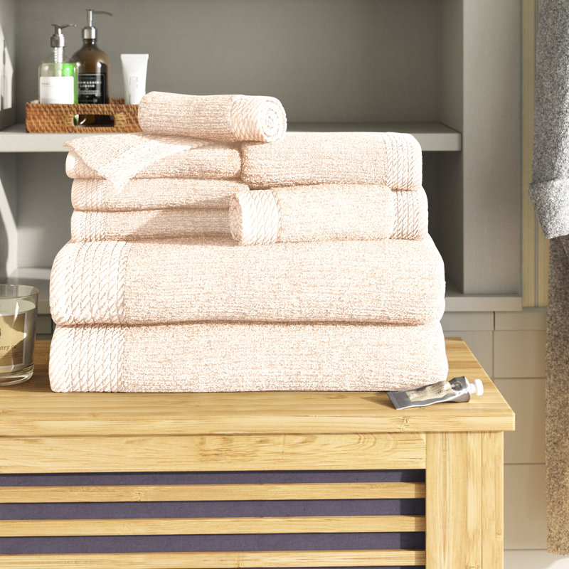 Airyonna 10-Pc Bath Towel Set - Luxurious 100% Cotton Ribbed Pile Absorbent Bathroom Set Towels, Bone
