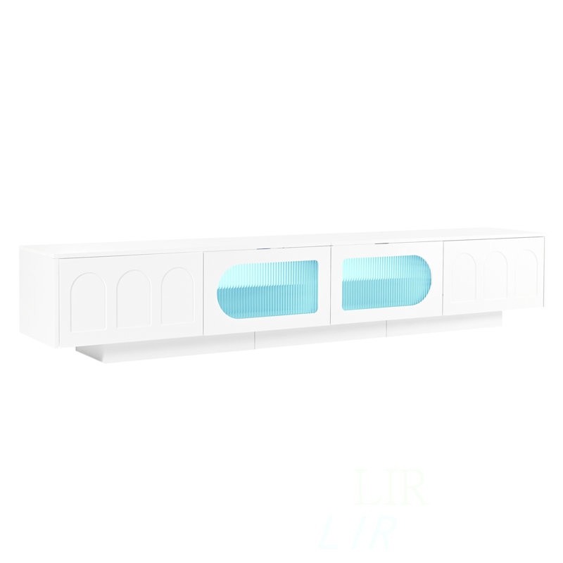 TV Stand with Fluted tempered Glass Doors for TVs Up to 95'', Functional Media Console with Arched Cabinet Doors, Entertainment Center with APP-Controlled LED Light for Living Room