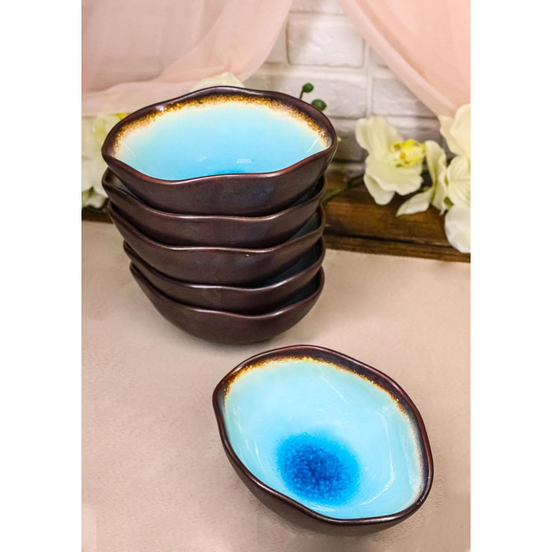 Paquet de 6 petits bols à riz de forme irrégulière en porcelaine bleue Aozora Kannyu 10 oz