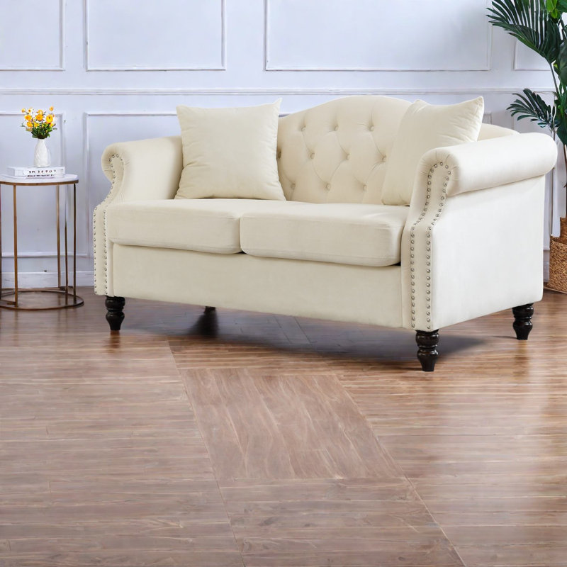 Causeuse en velours Compression de 57 pouces avec causeuse Chesterfield