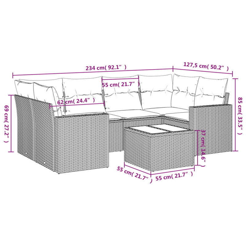 Ensemble de canapé de jardin modulaire en rotin PE 7 pièces Vidaxl