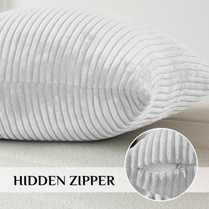 Striped Crushed Velvet Cushion Cover (Set Of 2) , White