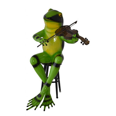 Statue de grenouille verte Faysal jouant du violon en bronze Taille: 20 po x 18 po x H 30 po
