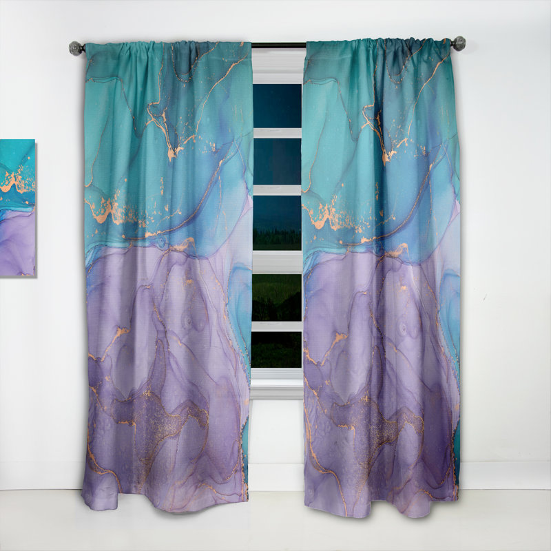 Turquoise et mauve liquide Art II - rideau moderne - velours obscurcissant - 1 panneau, L 52 po x L 84 po