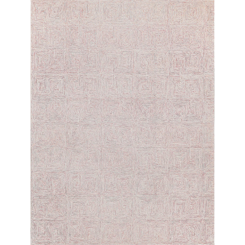 Caprice Geometric Handmade Tufted Area Rug, Rectangle 9' x 12', Ivory/Pink