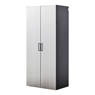 Armoire de rangement murale de style contemporain, 32 po L 79 po x P 20 po, apparence gris métallique, tiroirs et portes, résistance à la chaleur de l'eau, bordure à double épaisseur, matériau de qualité E0, tablette