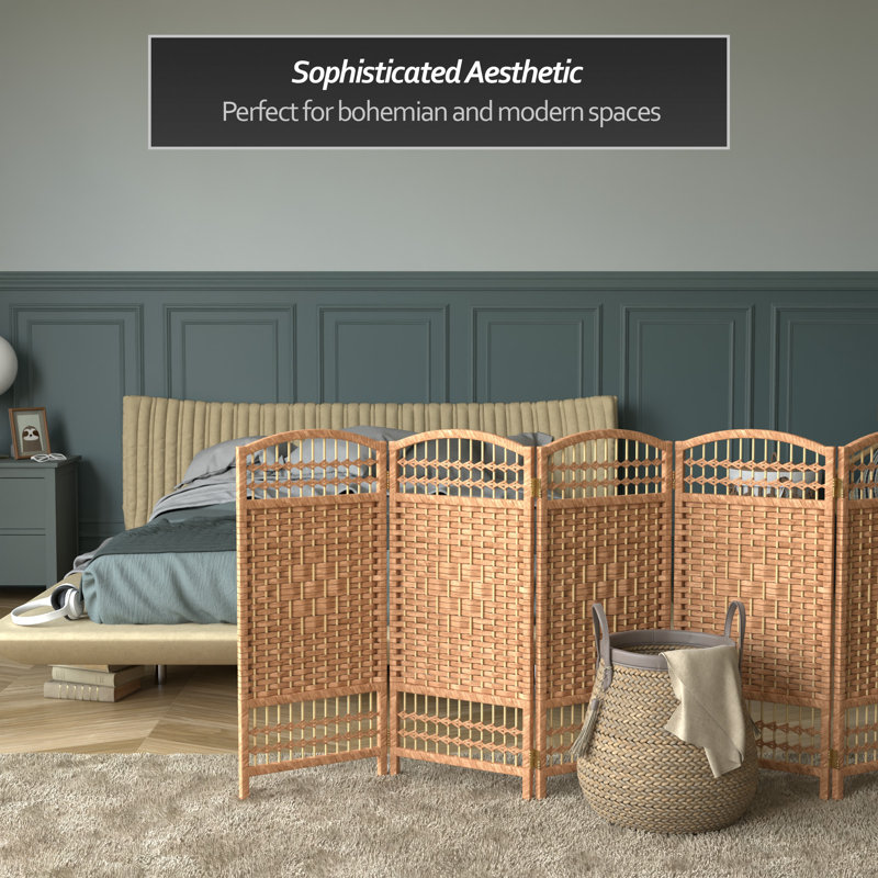 Short Fiber Weave Folding Screen, 6, Natural, 35.5"H