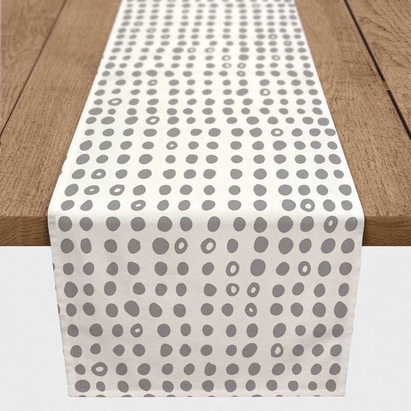 Devinn Polka Dots Table Runner, 90" x 16", Light Gray