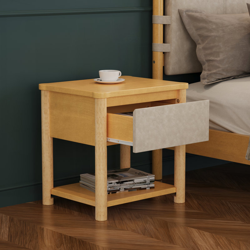 Table de chevet en bois Farmhouse, Naturel / Beige