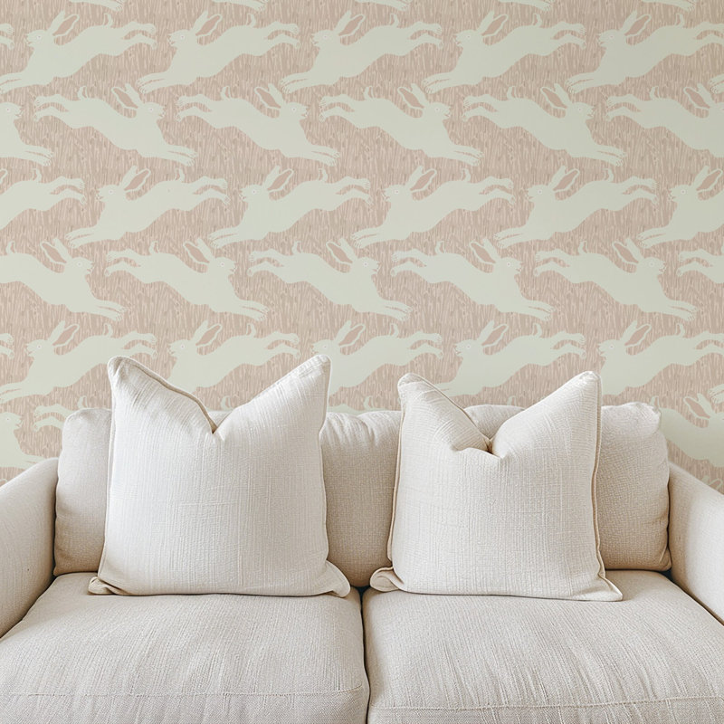Hopping Hares - Blush Grass Wallpaper, Blush Grass, Self-Adhesive