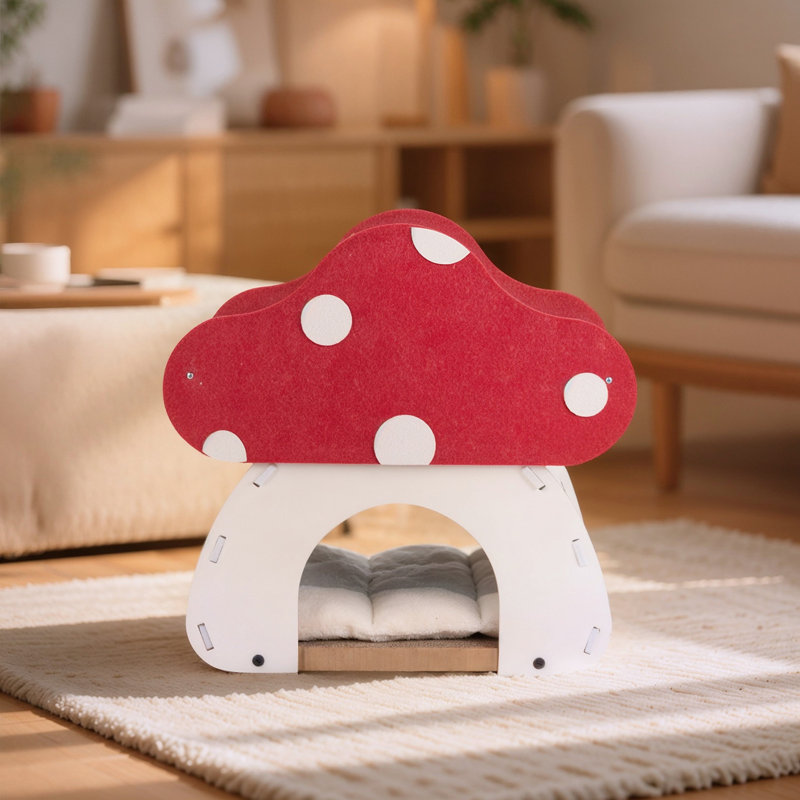  Dual-layer Mushroom Cat Scratcher Bed, Cat Condo With Scratching Surface