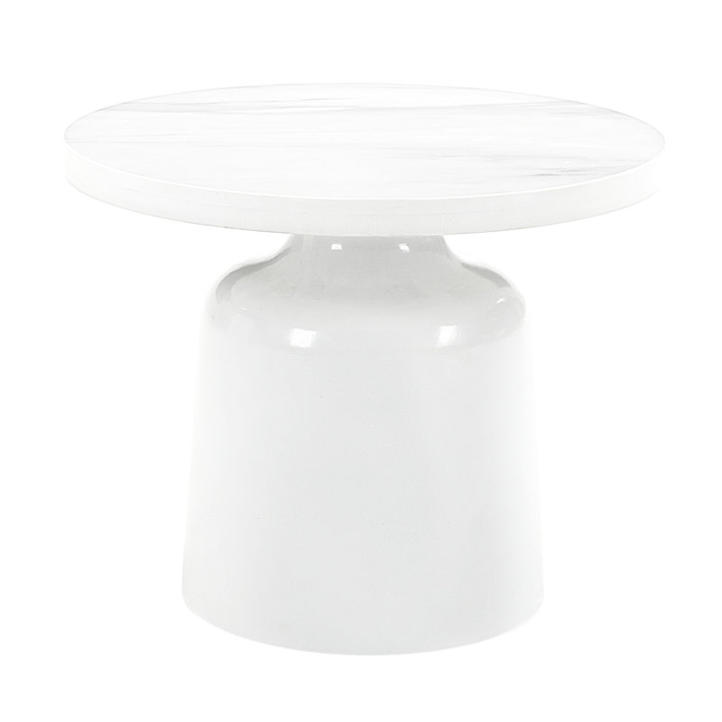 Table de bout en marbre d'ingénierie avec un côté contemporain blanc brillant