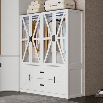 Modern Wardrobe With 3-Color-Lights And Tempered Glass Door