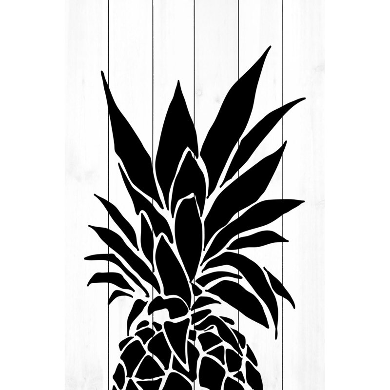 «Black Pineapple», reproduction de peinture à l'aquarelle encadrée, Bois blanc, H 45 po x l 30 po