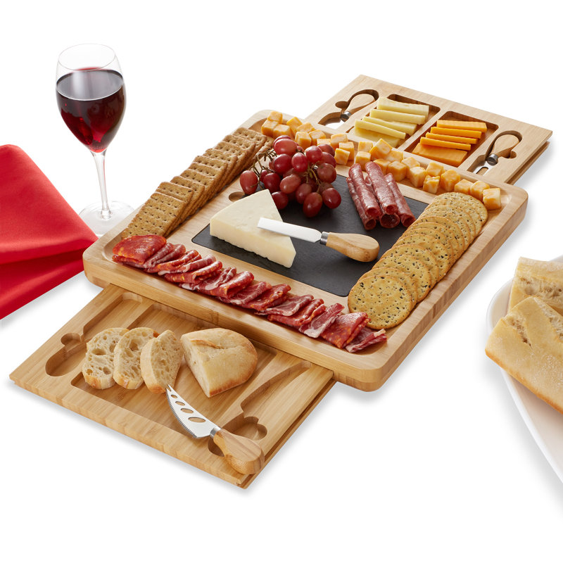 Bamboo Cheese Board Set with Slate Plate and Snack Trays