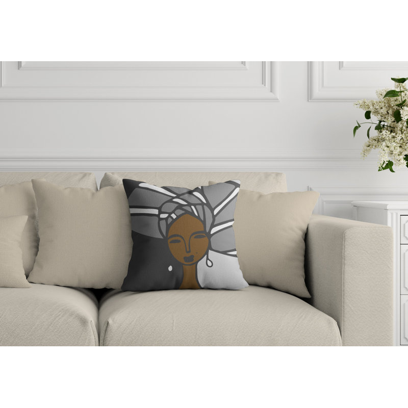 Coussin Abike Tribal Abstract, L 15 po x H 15 po, Gris