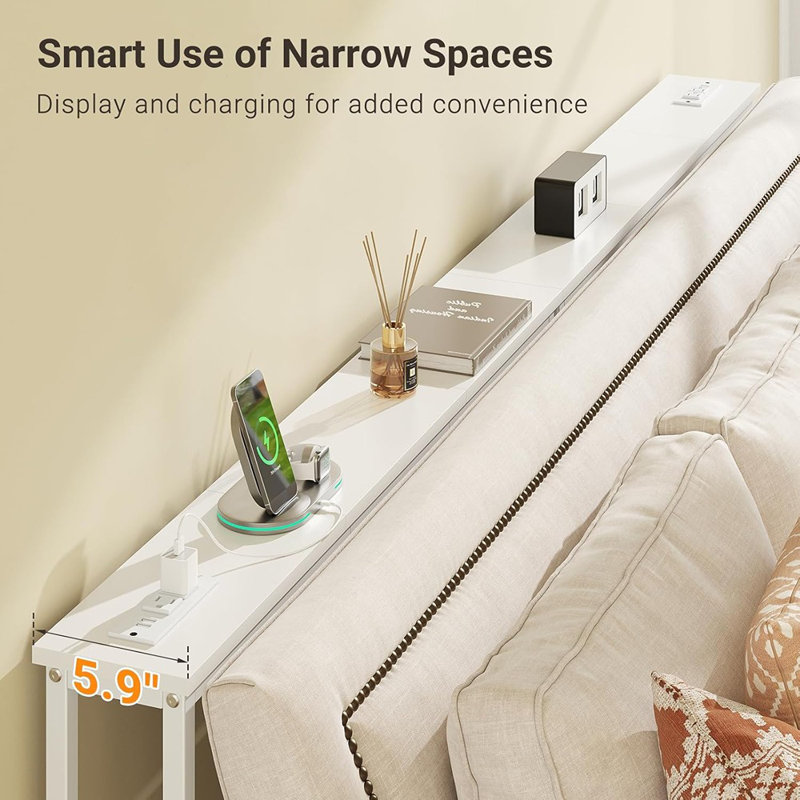 2 Pack 5.9" Narrow Console Sofa Table With Power Outlets, Total 78.8” Long Behind Couch Table With Charge Station And 5.9’ Extension Cord For Living Room, 5.9" D X 78.8”W X 29.5”H, White