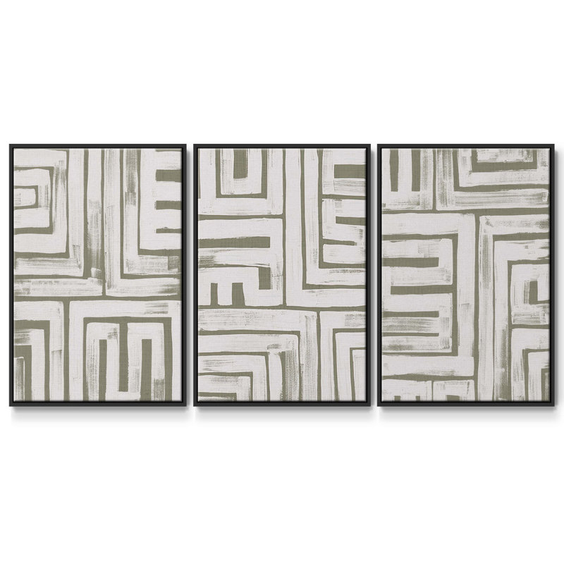 Willow Blue Besler I, ensemble de 3 toiles encadrées, Noir, noir, noir, noir, H 36 po x l 72 po