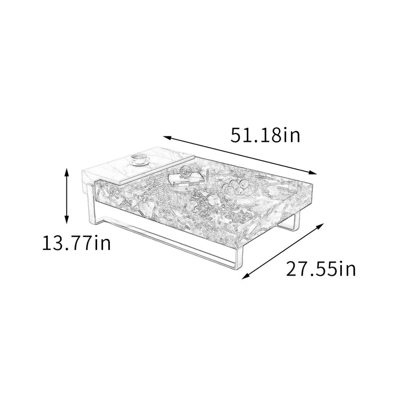 Table basse moderne avec pieds en métal, Blanc/vert, H 13,77 po x L 51,18 po x l 27,55 po